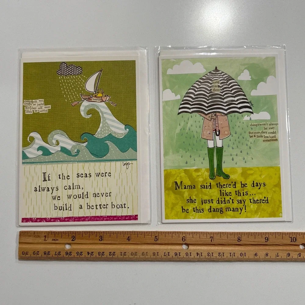 Curly Girl Design Greeting Cards Set Sentimental Umbrella Encouraging Hard Timed